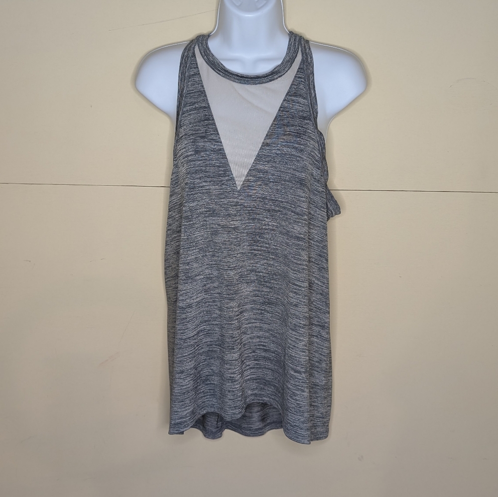 Athleta Tank Top High Neckline Sheer V Cutout Racer Back